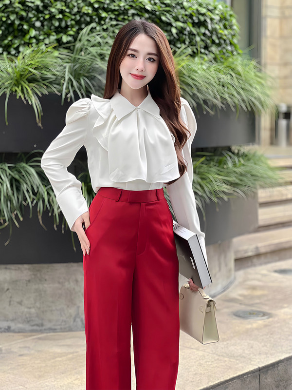 ÁO SƠ MI TAY DÀI PHỐI BÈO TRƯỚC NGỰC HI0004