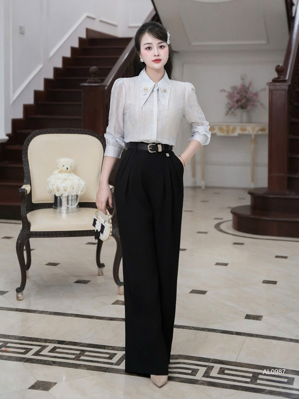 ÁO SƠ MI ĐÍNH KIM TUYẾN TAY DÀI AL0987 Xanh Dương