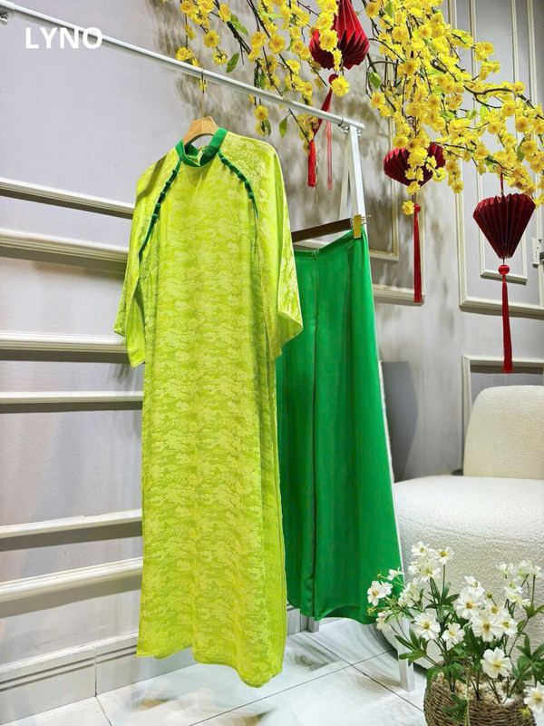 SET ÁO DÀI CÚC HAI BÊN AL0825 Xanh Lá