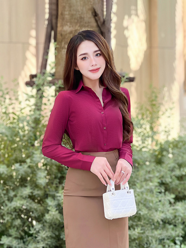 SƠ MI CƠ BẢN TAY DÀI AB0391 Đỏ Đô