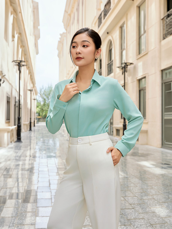 ÁO SƠ MI TAY DÀI CHIẾT EO AB0408 Ngọc Bích