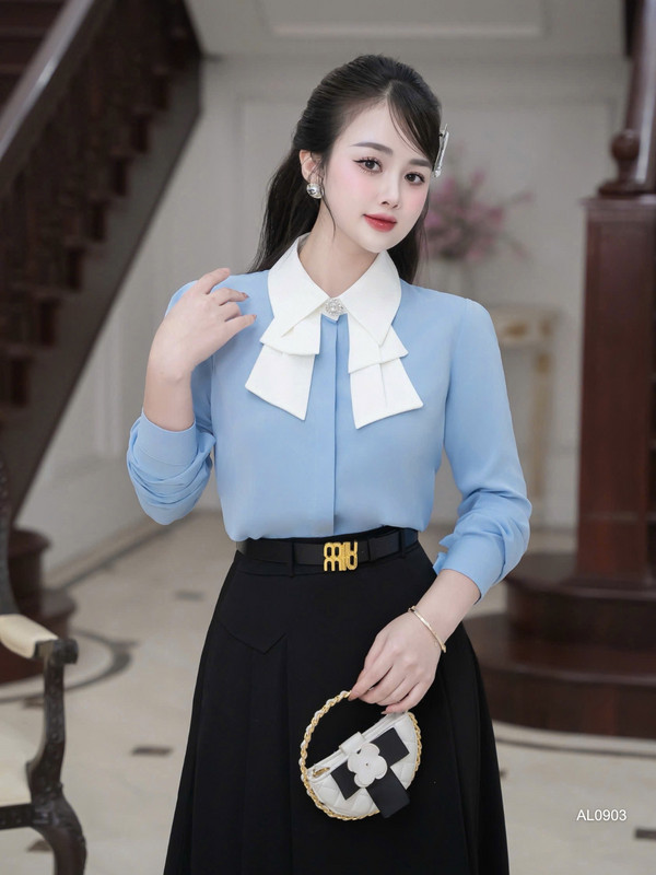 ÁO SƠ MI CỔ KIỂU TAY DÀI AL0903 Xanh Dương