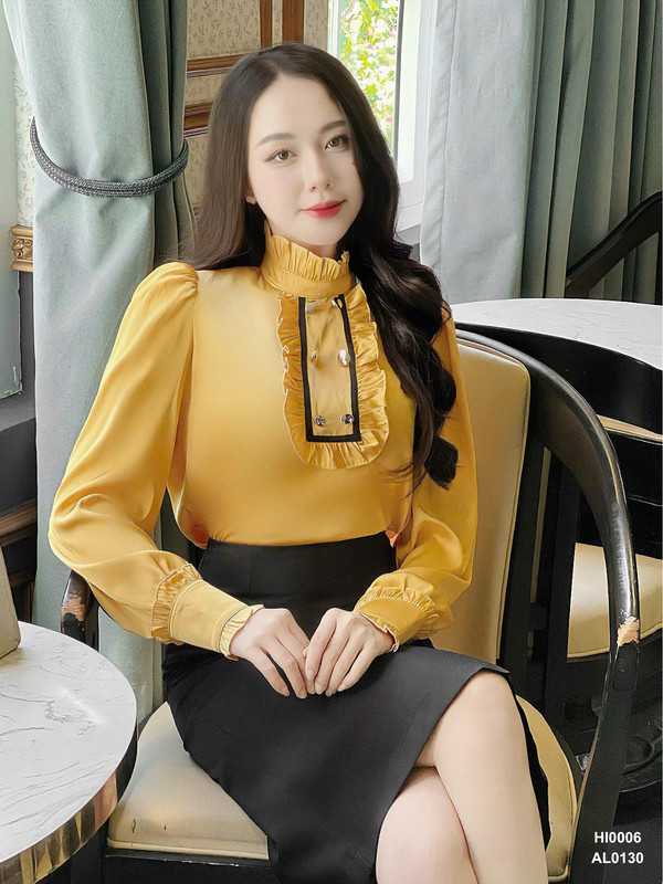 ÁO SƠ MI TAY DÀI PHỐI BÈO 6 NÚT HI0006