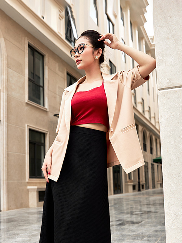 ÁO BLAZER FORM SUÔNG CƠ BẢN AB0430 Kem