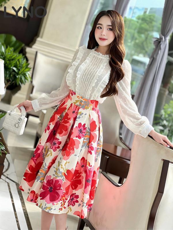 CHÂN VÁY XẾP LY IN HOA TK0056