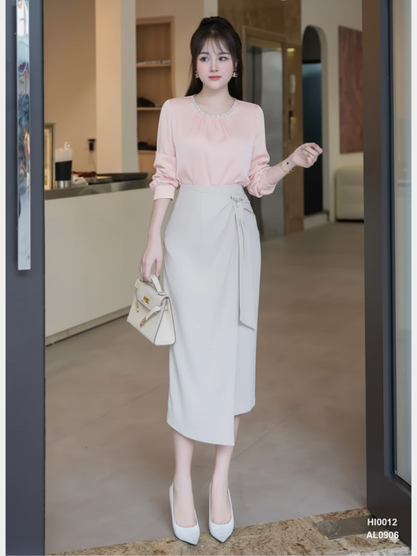 ÁO SƠ MI LỤA TAY DÀI CỔ TRÒN HI0012