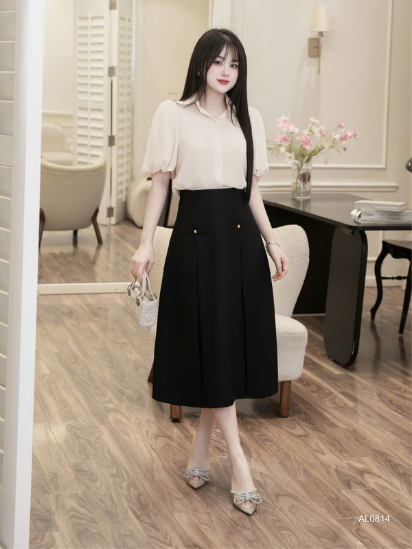 CHÂN VÁY CHỮ A ĐÍNH NÚT AL0814