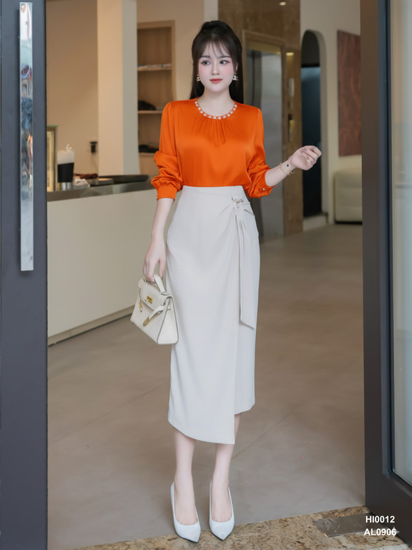 ÁO SƠ MI LỤA TAY DÀI CỔ TRÒN HI0012
