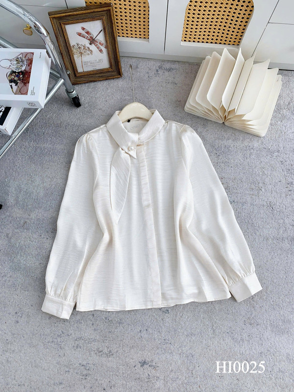 ÁO SƠ MI LỤA CỔ NƠ CÁCH ĐIỆU HI0025 Kem
