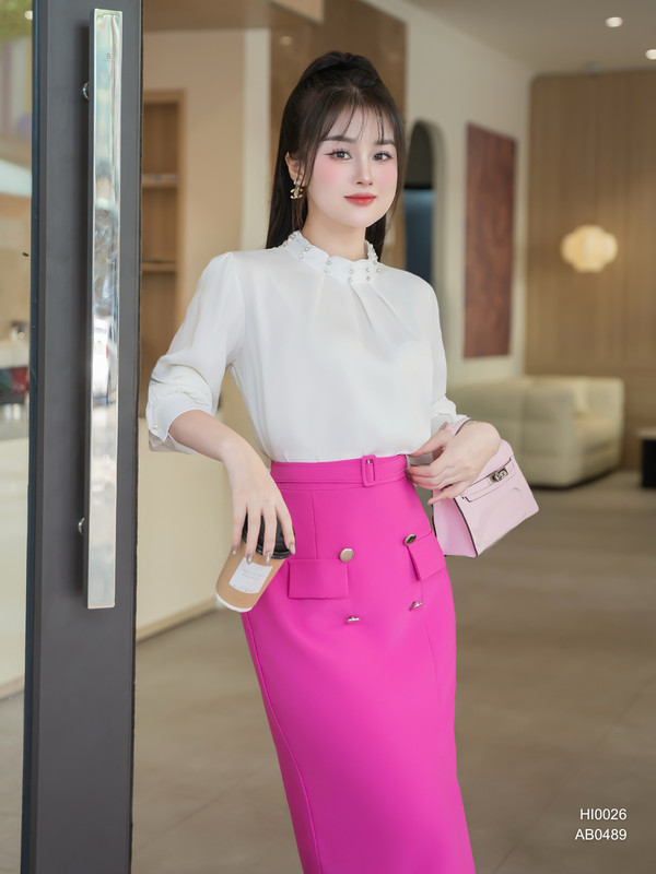 ÁO SƠ MI LỤA CỔ TRÒN HI0026 Trắng
