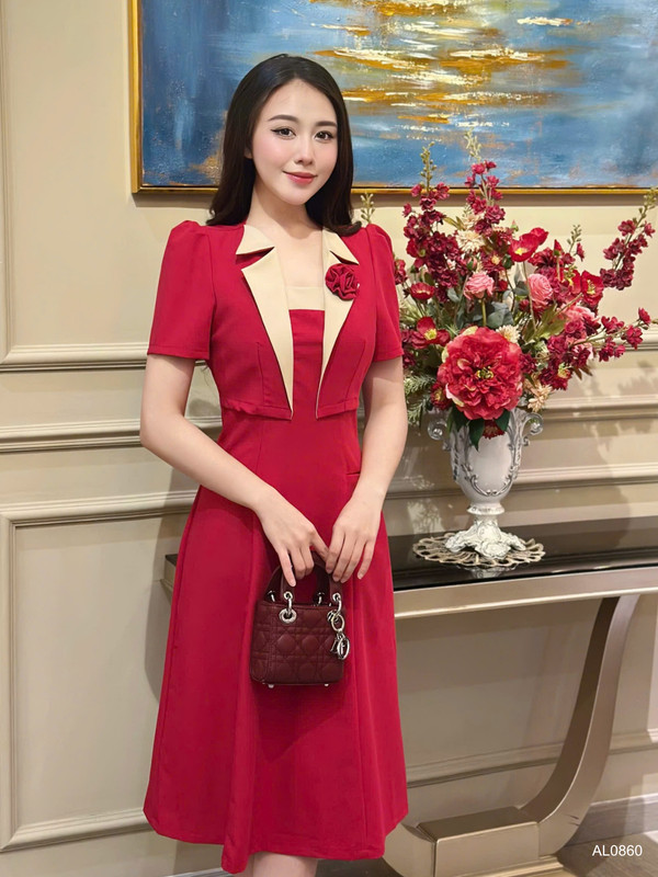 ĐẦM DÀI CỔ CHỮ U GIẢ VEST AL0860